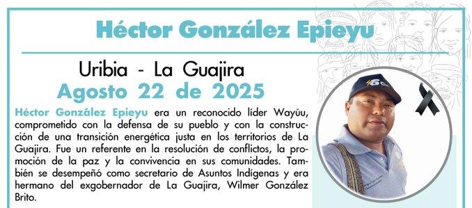 Héctor González Epieyu es líder 103 asesinados este año en Colombia. 