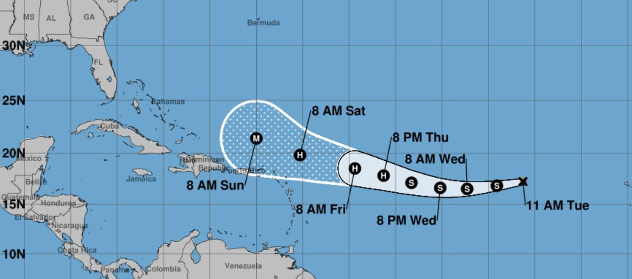 Trayectoria e intensidad que tendrá la tormenta en el Océano Atlántico. 