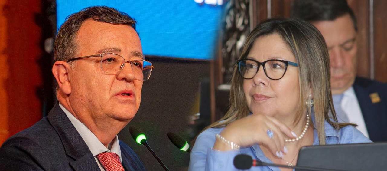 El presidente de la JEP, Alejandro Ramelli, y la Fiscal General de la Nación, Luis Adriana Camargo.