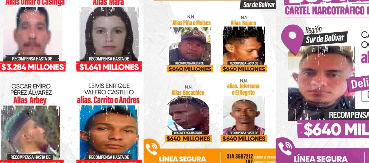 Los más buscados en el sur de Bolívar. 