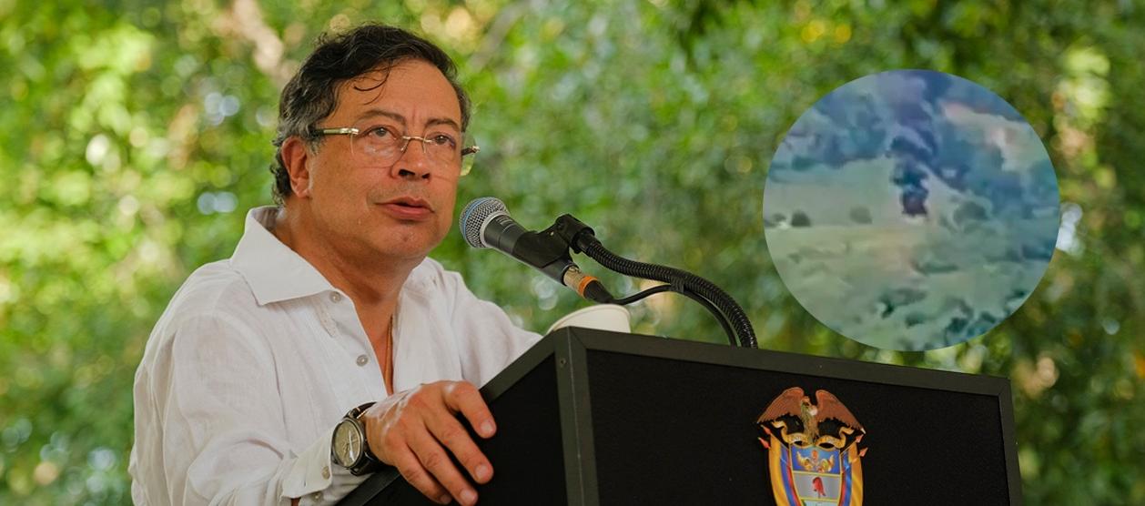 El Presidente Gustavo Petro y el helicóptero de la Policía. 