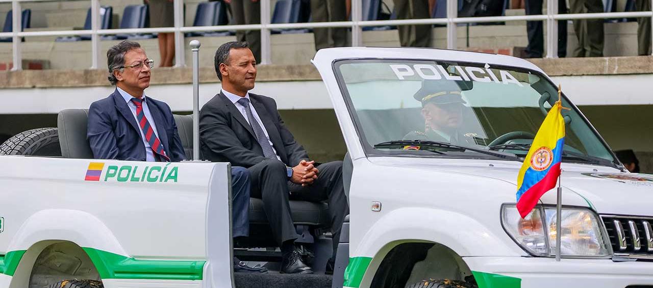 El Presidente Gustavo Petro durante la ceremonia de ascenso de la Policía este martes. 