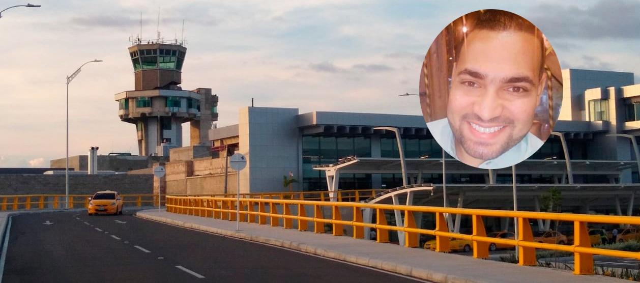 Fachada del aeropuerto y el abogado Jonathan Salinas Narváez.