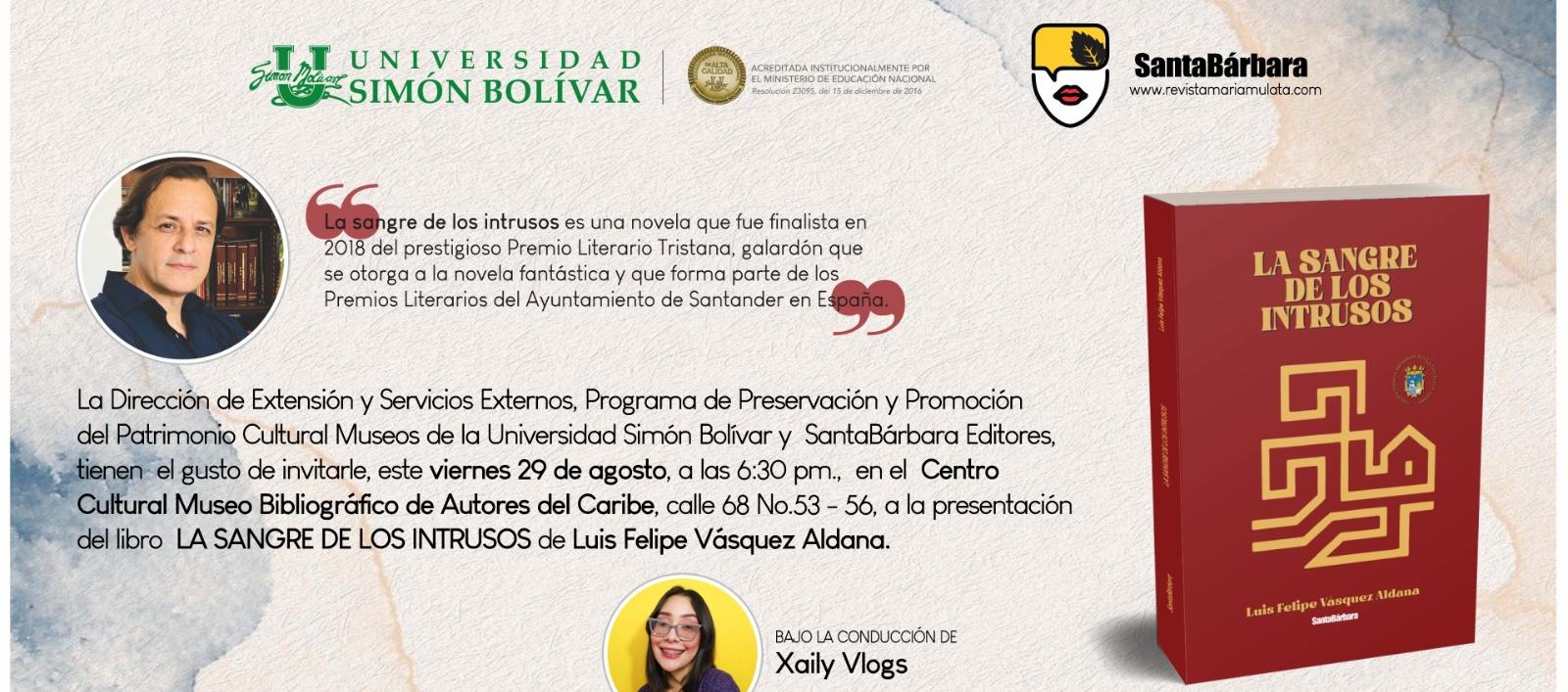 Portada del libro 'La sangre de los intrusos', de Luis Felipe Vásquez Aldana.