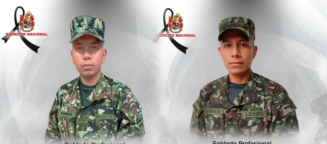 Los soldados Esneider Alejandro Pineda Solarte y Luis Hernán Quiguazú Quinto. 