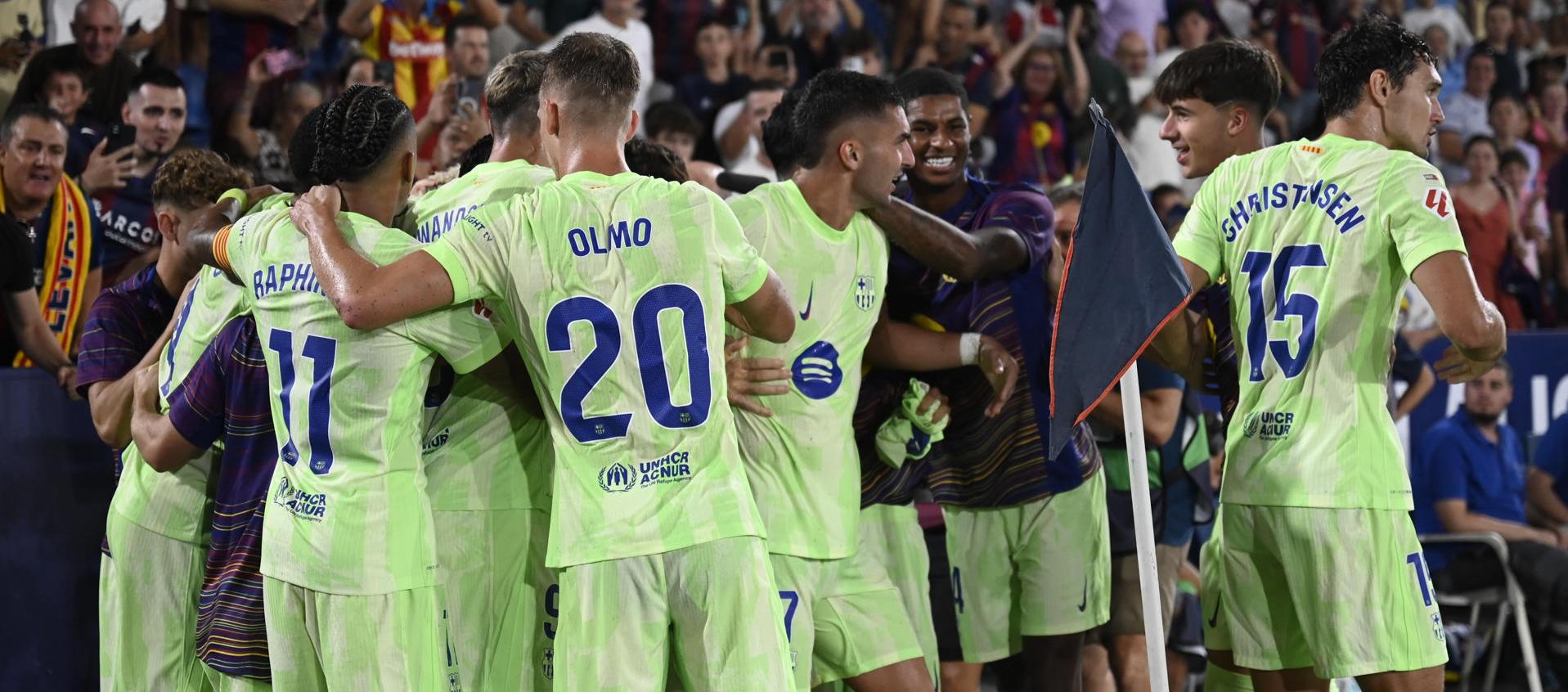 Celebración de los jugadores del Barcelona.