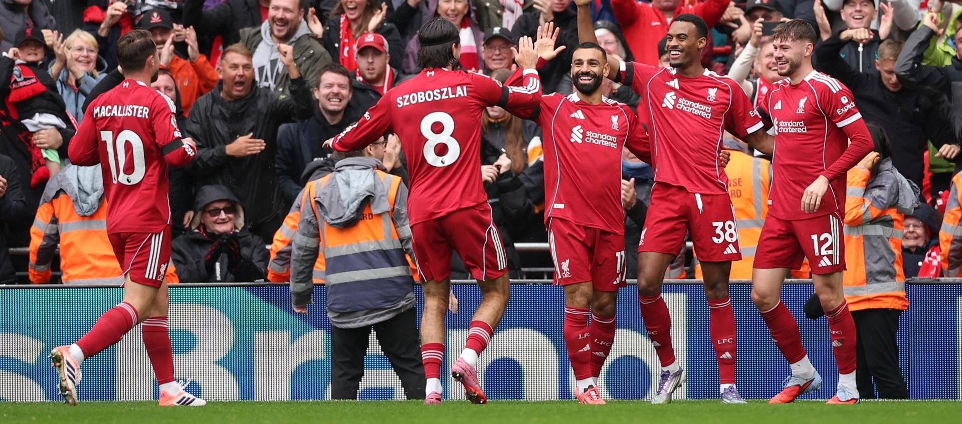 Jugadores del Liverpool celebrando uno de los goles.
