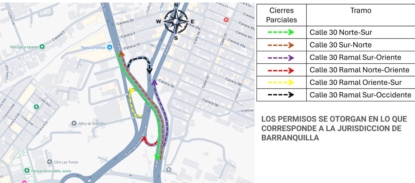 Mapa con los cierres parciales. 