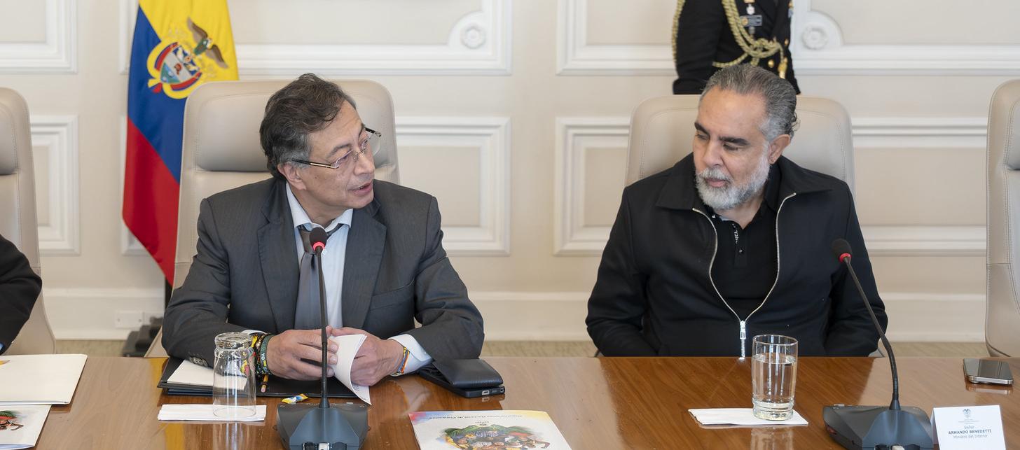 El Presidente Gustavo Petro y el ministro del Interior, Armando Benedetti.