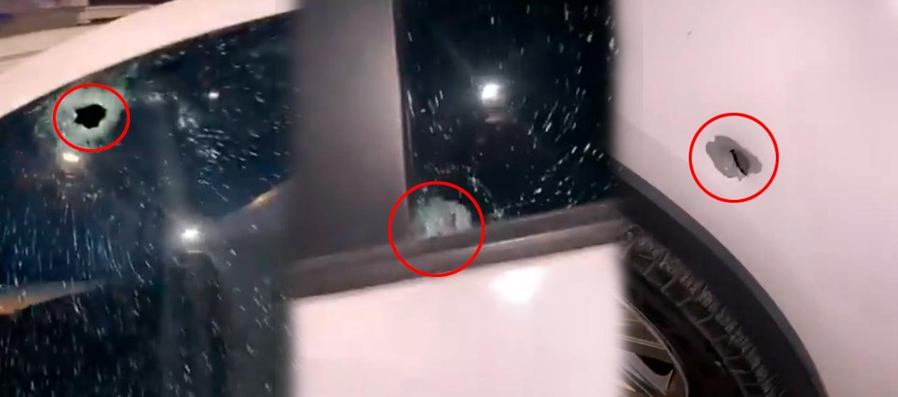 Impactos de bala en el vehículo del guardia del Inpec. 