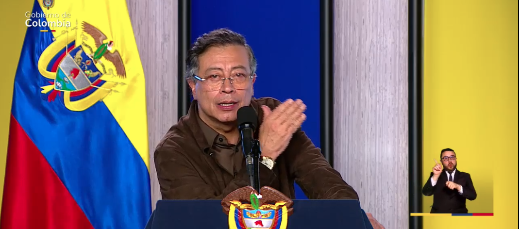 Gustavo Petro durante la alocución presidencial. 