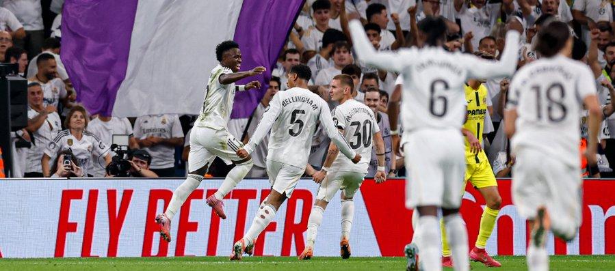 Celebración de los jugadores del Real Madrid tras uno de los goles.