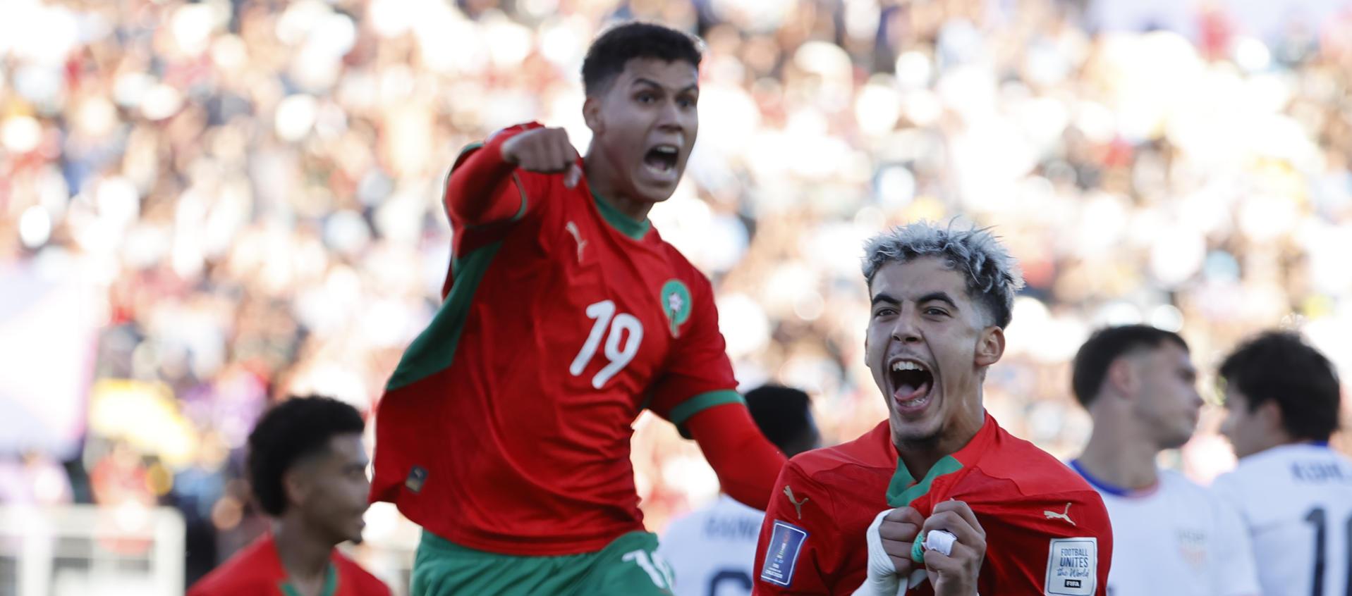 Yassir Zabiri, de Marruecos, celebra un gol en un partido de cuartos de final de la Copa Mundial Sub-20.