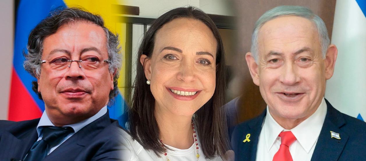 Gustavo Petro, María Corina Machado y Benjamín Netanyahu.