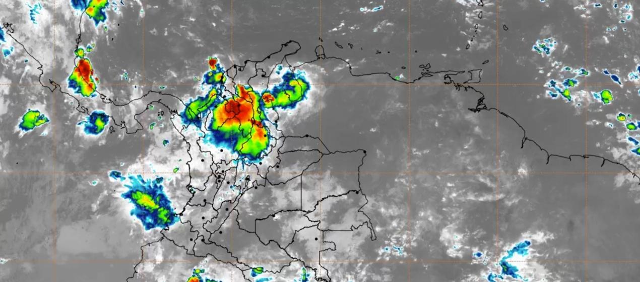 Imagen satelital del clima esta lunes en Colombia. 