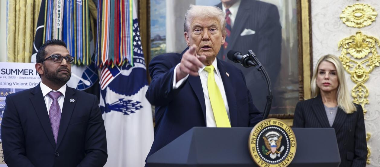 Trump durante la rueda de prensa de hoy.