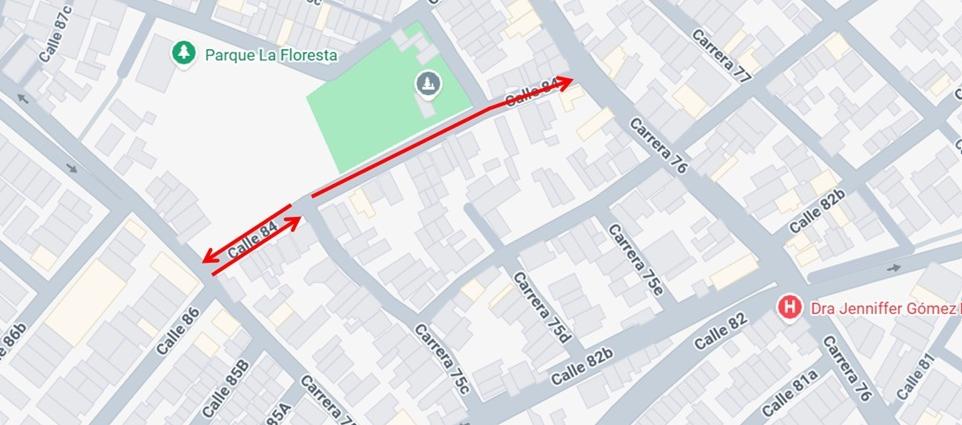De doble a un único sentido de circulación vial sur – norte en calle 84 entre carreras 75C y 76.