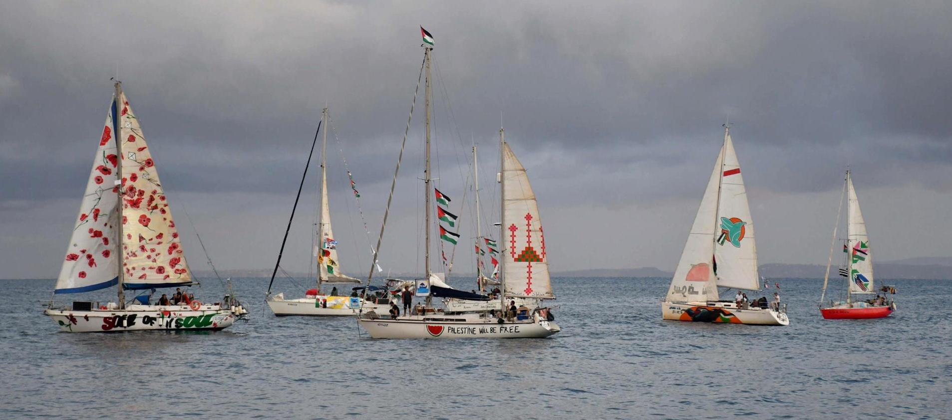Barcos de la Flotilla Sumud en aguas internacionales.