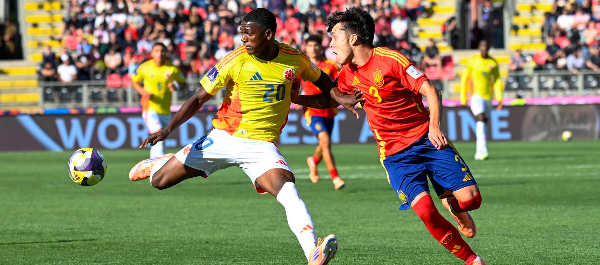 El juniorista Joel Canchimbo durante el partido de cuartos de final contra España. 