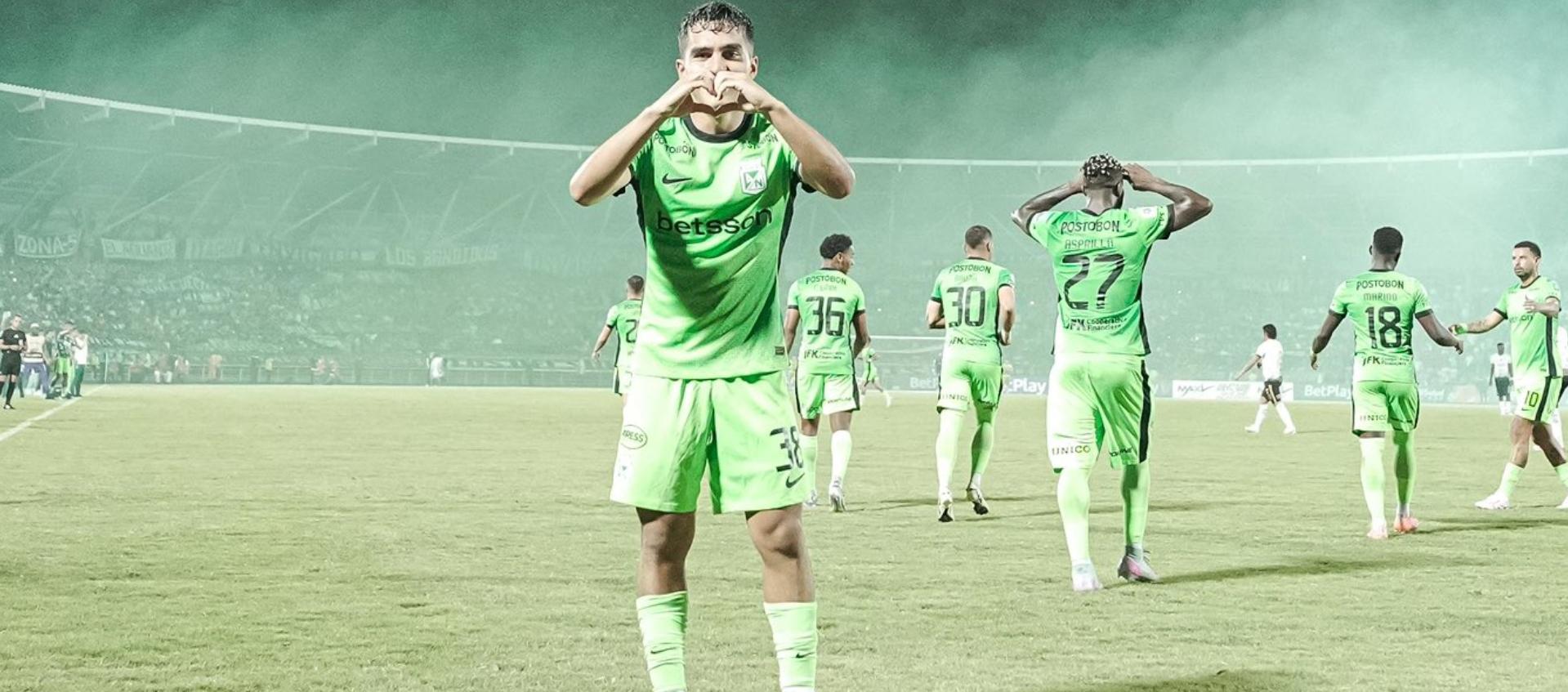 Juan Manuel Rengifo celebra tras marcar el segundo gol de Nacional ante Llaneros.