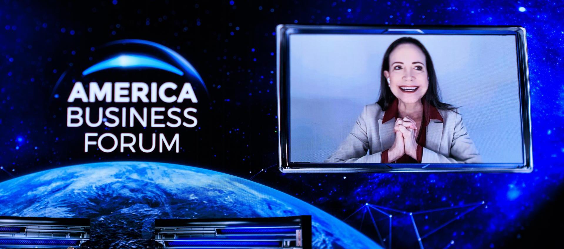 María Corina Machado en el America Business Forum (ABF) en Miami.