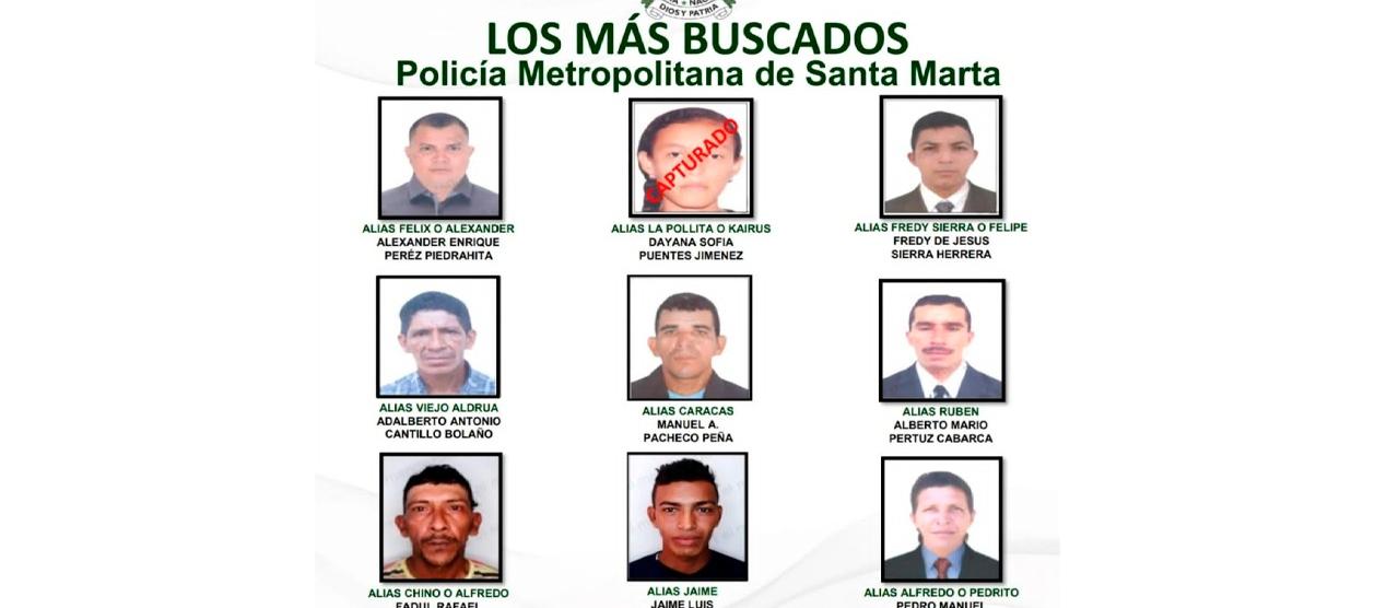 Cartel de los más buscados en Santa Marta. 