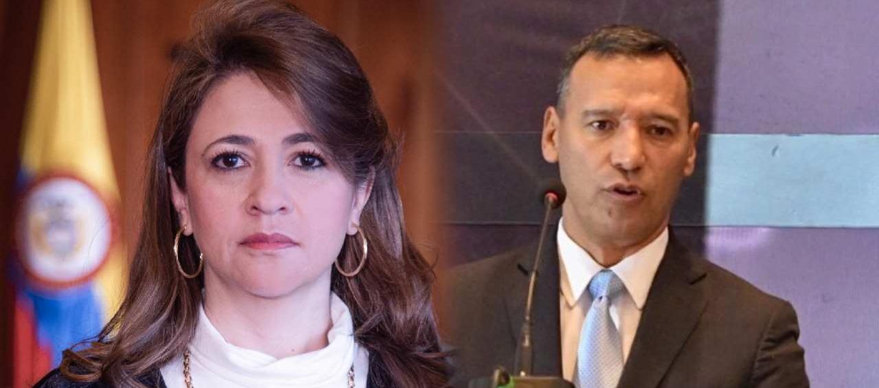 Magistrada Cristina Lombana y Pedro Sánchez, ministro de Defensa.