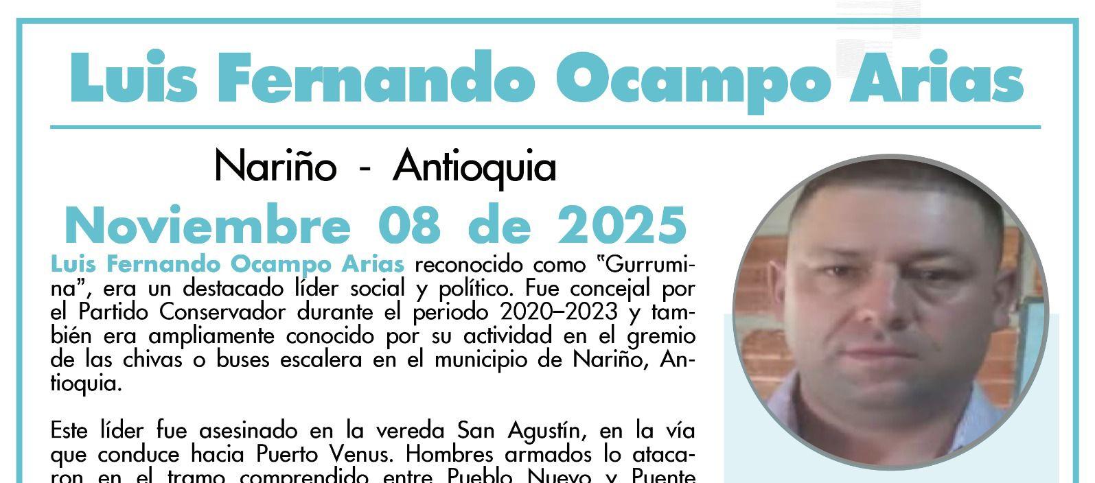 El líder social y exconcejal Luis Fernando Ocampo Arias.