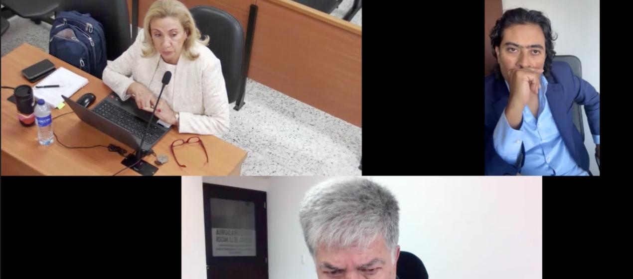 Nicolás Petro y la Fiscal Lucy Laborde durante la audiencia preparatoria. 