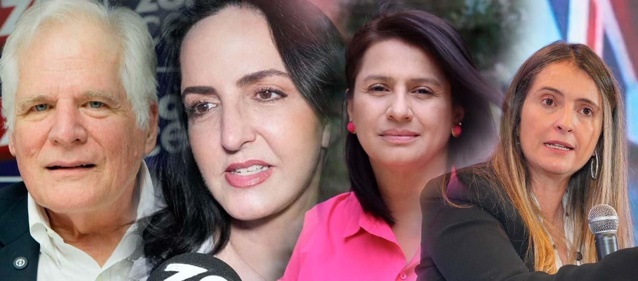 Los precandidatos Miguel Uribe Turbay, María Fernanda Cabal, Paola Holguín y Paloma Valencia.