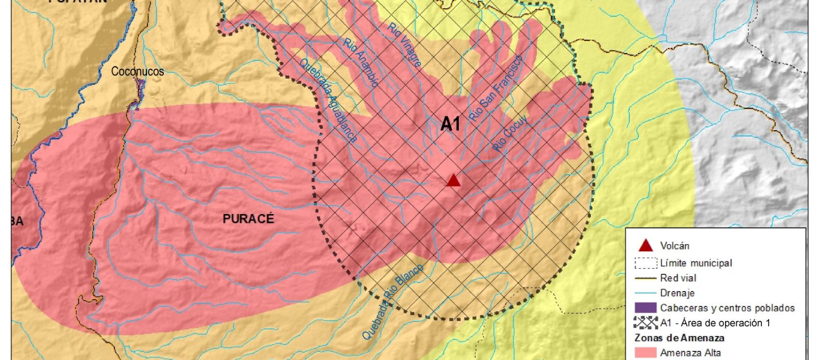 Zona que podría afectar el volcán Puracé.