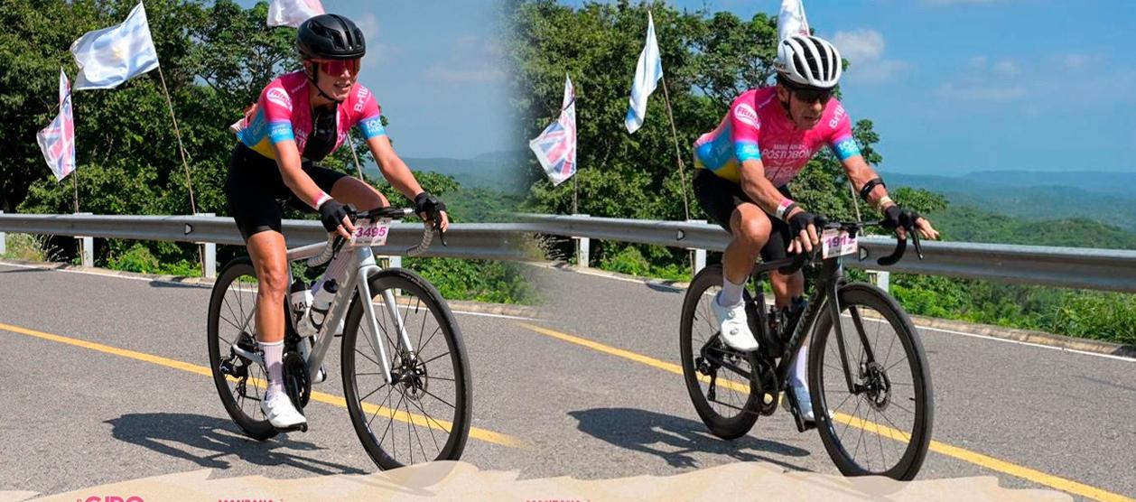 Carol Nobmann y César Penagos, ciclistas locales que lograron el podio en sus categorias del Giro de Rigo.