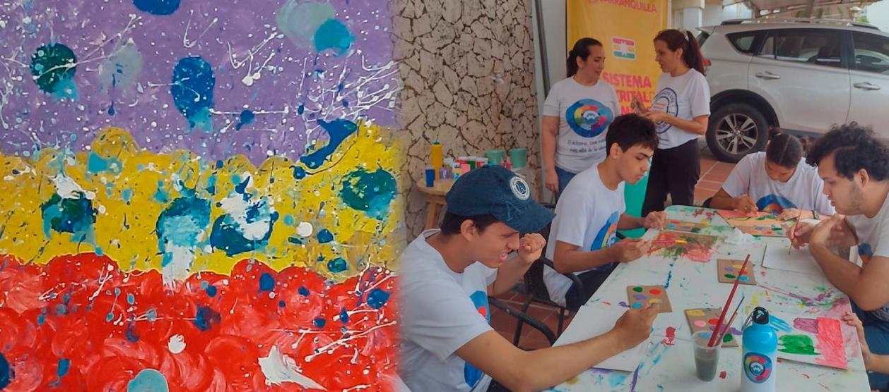 Niños de la fundación. La pintura es de Alisson Torregrosa.