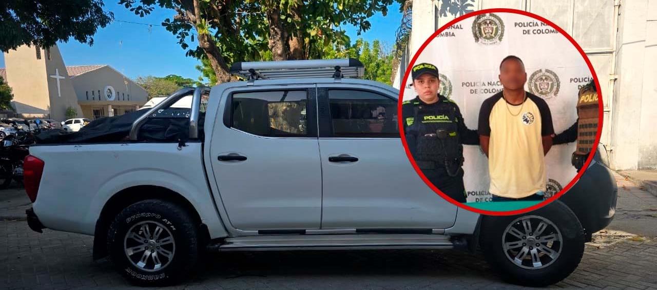 El capturado y la camioneta hurtada.