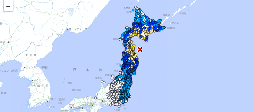Intensidades del sismo en Japón