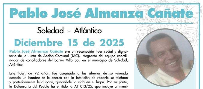 Pablo José Almanza, asesinado en el barrio Villa Sol, en Soledad. 