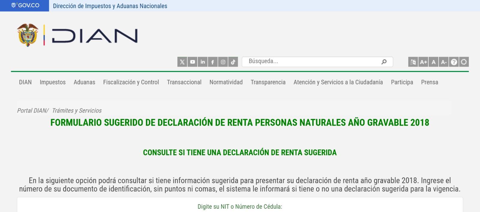 Página web de la Dian.