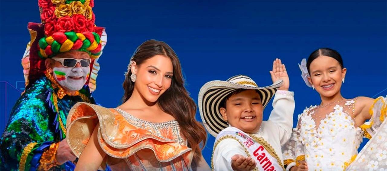 Adolfo Maury, Rey Momo; Michelle Char, Reina del Carnaval, y Reyes Infantiles, Joshua Ortiz y Sharon Acosta. 