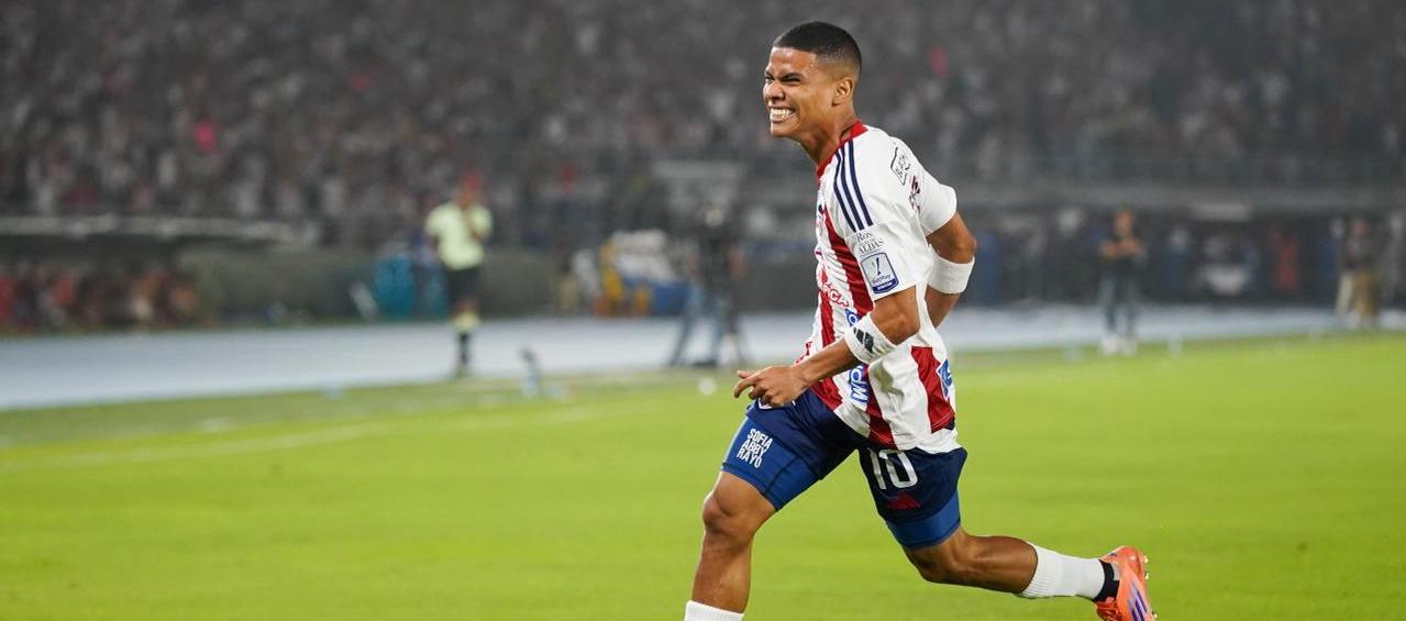José Enamorado celebra su primer gol con Junior en la final contra Tolima. 