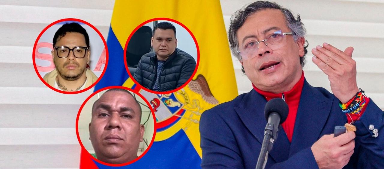 Jorge Eliécer Díaz Collazos, alias 'Castor'; Digno Palomino; Ober Ricardo Martínez Gutiérrez, alias ‘El Negro Ober’, y el Presidente Gustavo Petro.
