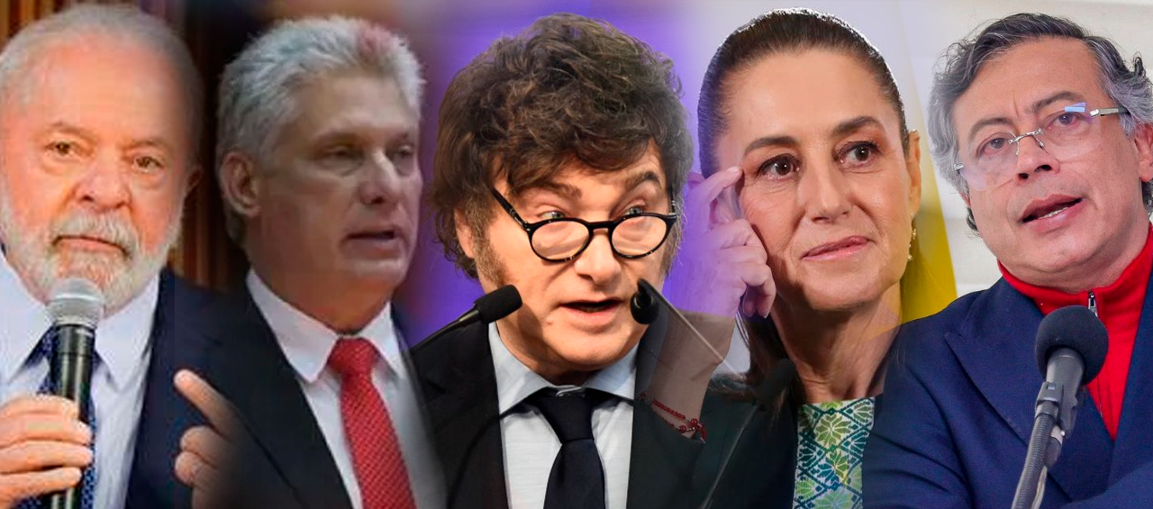Luiz Inacio Lula da Silva, Miguel Díaz-Canel, Javier Milei, Claudia Sheinbaum y Gustavo Petro