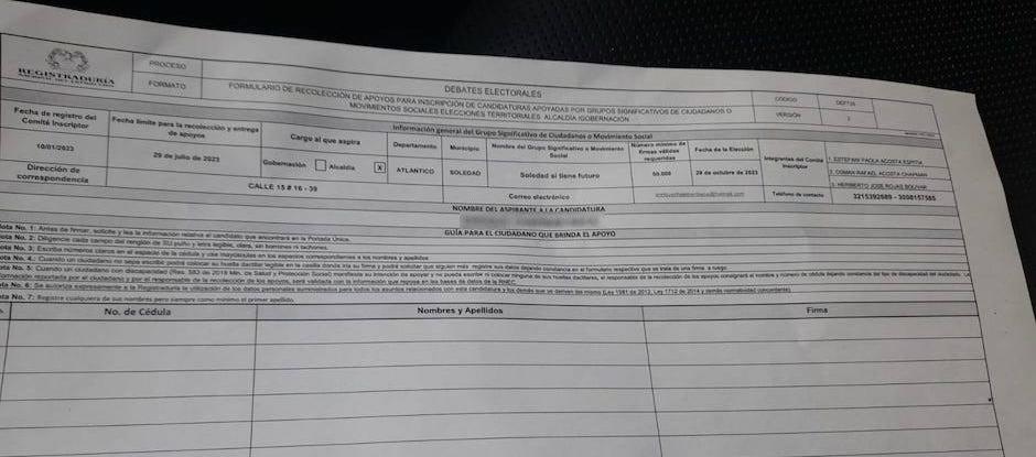 Imagen de referencia de formato de recolección de firmas.