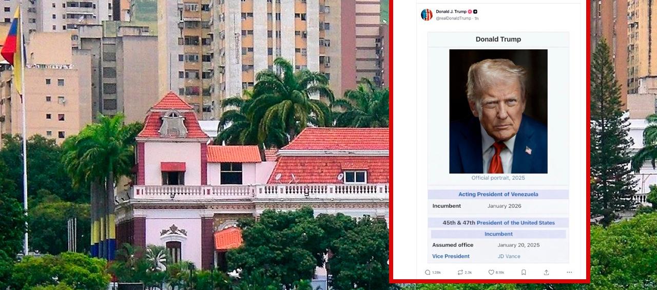 El Palacio de Miraflores de Venezuela y la imagen que publicó Donald Trump.