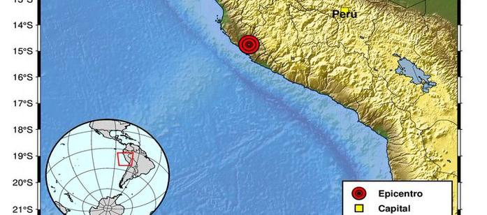 Epicentro del temblor en Perú. 
