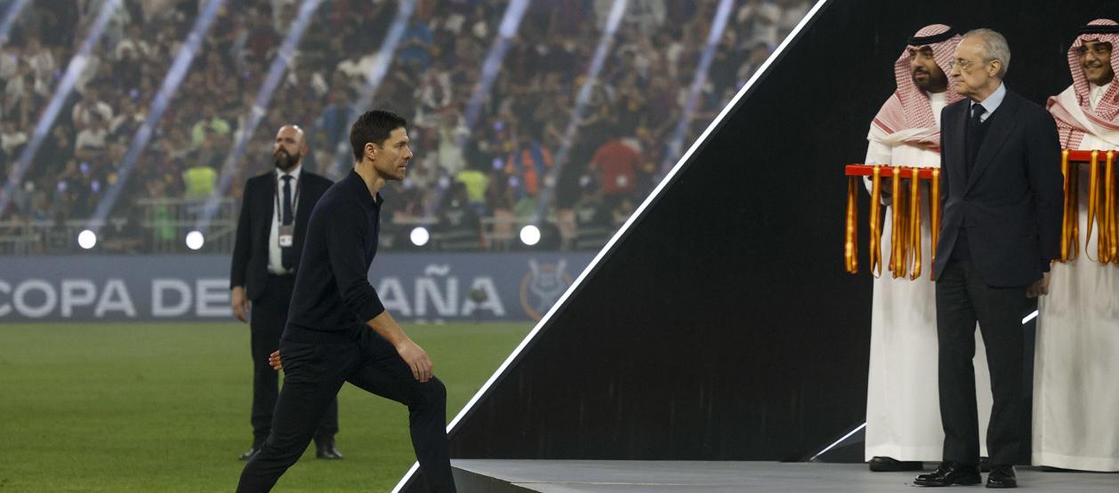 Xabi Alonso y el presidente del Real Madrid, Florentino Pérez.