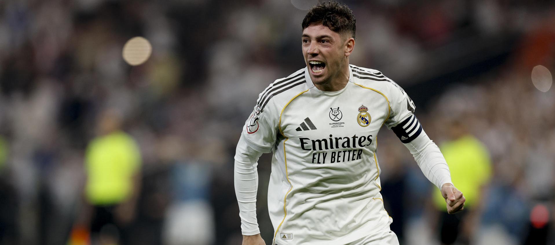 Federico Valverde celebrando su gol hoy.