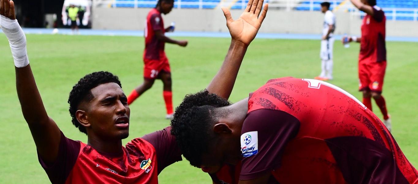 Jugadores del Barranquilla FC celebran uno de los goles ante Atlético.