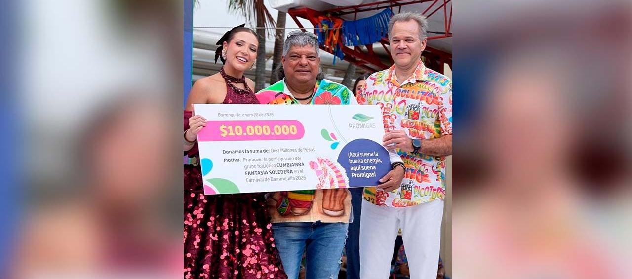 Reina Michelle Char; directivo de Cumbiamba Fantasía Soledeña y Juan Manuel Rojas, presidente de Promigas.