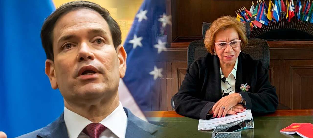 Secretario de Estado de Estados Unidos Marco Rubio y la canciller Rosa Villavicencio.