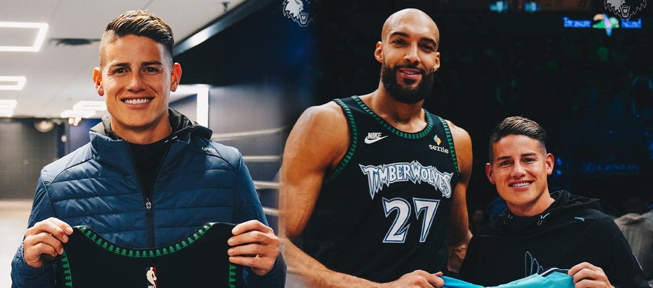 James Rodríguez intercambió camisetas con Rudy Gobert, estrella de los Timberwolves de Minnesota.